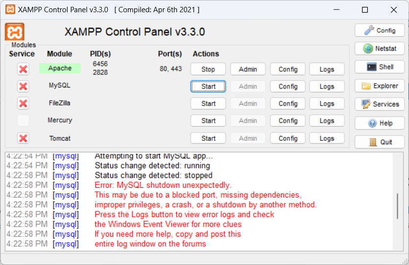 رفع مشکل استارت نشدن MySQL در Xampp | Error: MySQL shutdown unexpectedly